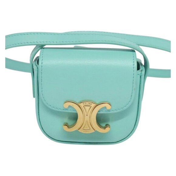CELINE Triomphe Mini Claude Shoulder Bag Leather Light Blue Auth 114195AV - Picture 1 of 16